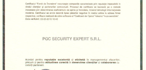Certificat “Firma de Incredere” 2016 – PGC