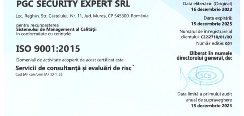 Certificat de inregistrare – Servicii de consultanta si evaluari de risc
