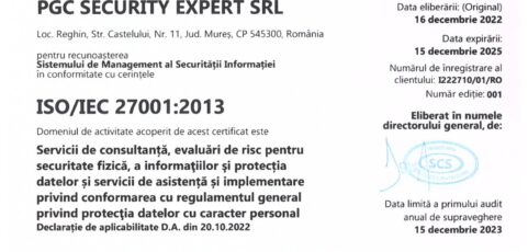 Certificat de inregistrare – Servicii de consultanta GDPR