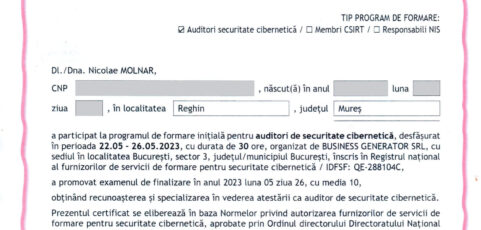Certificat Auditor Securitate Cibernetica