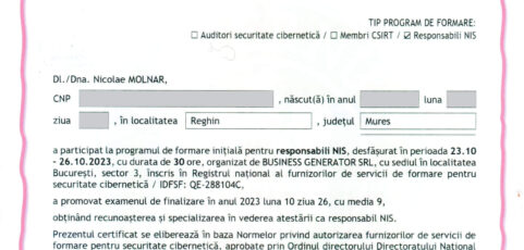 Certificat Responsabil NIS